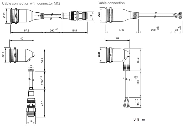 Mechanical Drawing - EAO Series 82 Cabled Pushbutton Switches